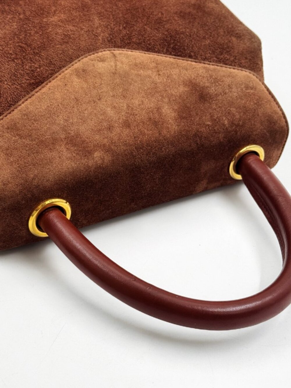 Vintage Salvatore Ferragamo Suede Heel Silhouette Top Handle Bag Rare Design - Picture 10 of 12